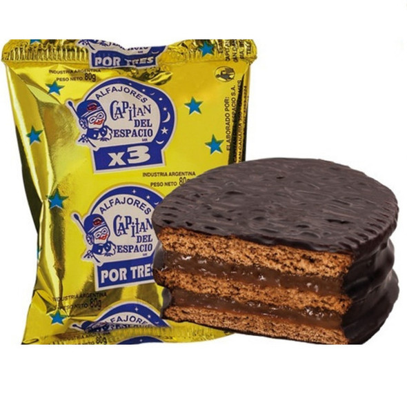 Capitán del Espacio Triple Alfajor with Dulce de Leche Rare Difficult to Find, Wholesale Bulk Box, 80 g / 2.82 oz (24 count per box)