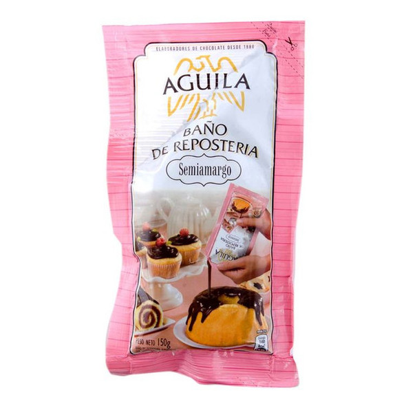 Águila Semi-Bitter Chocolate Coating Confectioner's Baño de Repostería Semi-Amargo 150 g / 5.2 oz ea (box of 12 pouches)