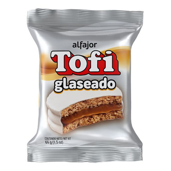 Tofi Alfajor Glaseado Sugar Coated Chocolate Alfajor Filled with Dulce De Leche, 44 g / 1.55 oz (pack of 6)