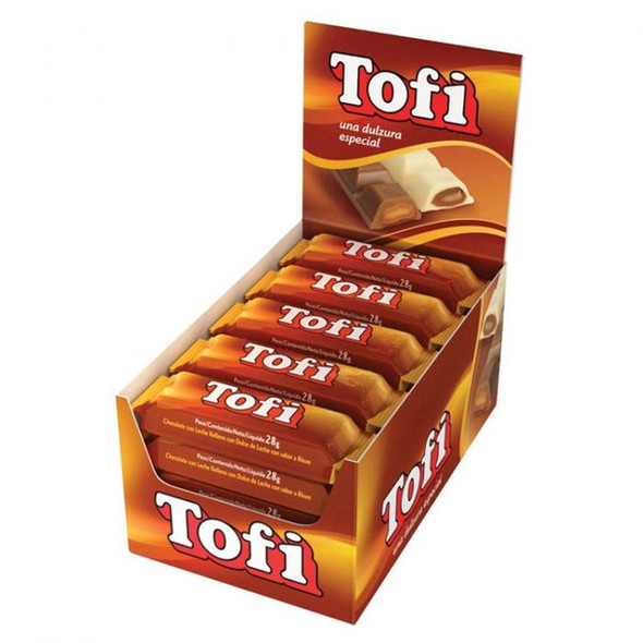 Tofi Bombón Milk Chocolate Bites Filled with Creamy Dulce de Leche, 700 g / 24.69 oz (box of 25 bars)