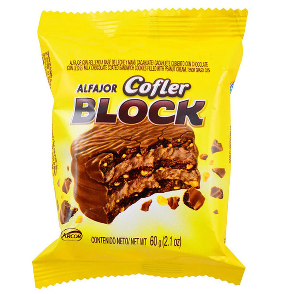 Cofler Block Alfajor with Peanut Butter and Milk Chocolate, 60 g / 2.1 oz (pack of 6)