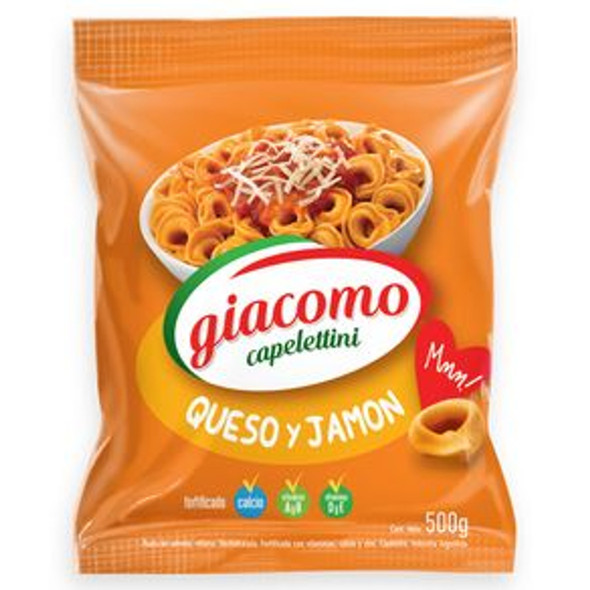 Giacomo Capelettini Queso Y Jamón Cheese And Ham Delicious Classic Pasta, 500 g / 17.6 oz bag