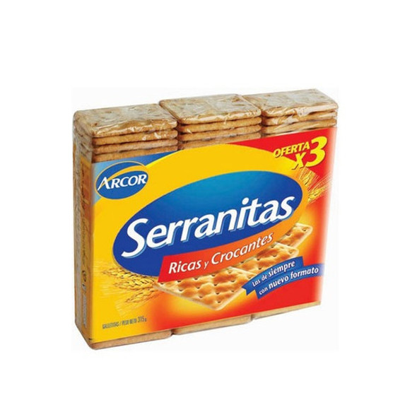 Serranitas Galletitas de Agua Ricas & Crocantes Classic Crackers by Arcor, 315 g / 11 oz tripack