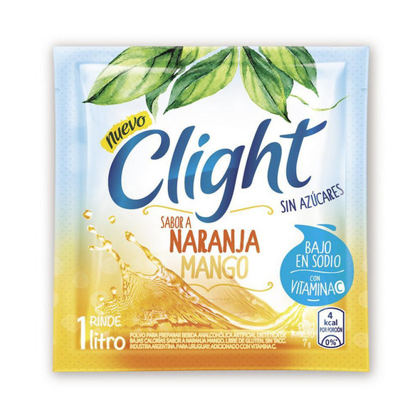 Jugo Clight Naranja & Mango Powdered Juice Orange & Mango Flavor No Sugar, 8 g / 0.3 oz (box of 20)