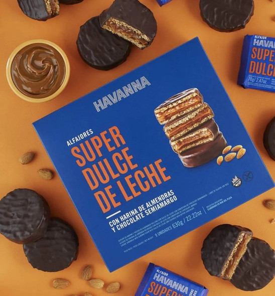 Havanna Alfajor Super Dulce De Leche Chocolate Semiamargo with Dulce de Leche & Almond Flour (box of 9)