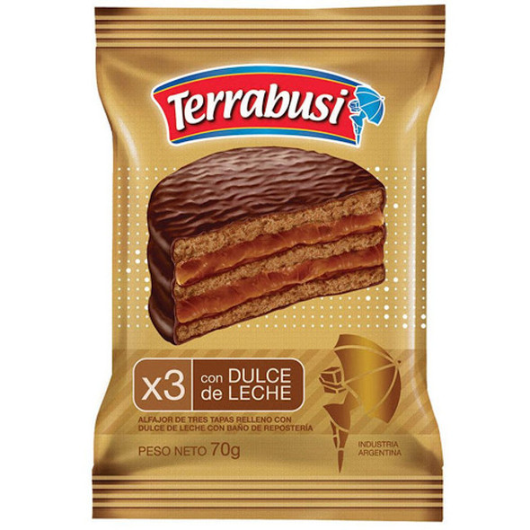 Terrabusi Milk Chocolate Alfajor Triple with Dulce de Leche, 70 g / 2.5 oz (36 count per box)