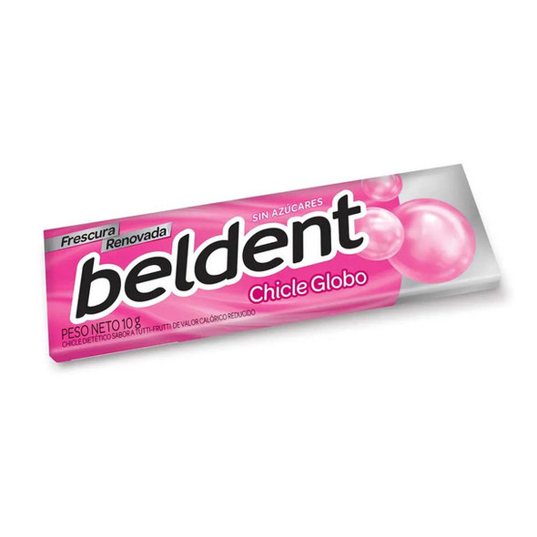 Beldent Chicle Globo Tutti-Frutti Bubblegum Fresh No Sugar, 10 g / 0.35 oz (box of 20)