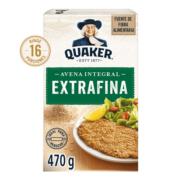 Quaker Avena Integral Extra Fina Whole Oats Ideal for Milanesas & Rebozados, 470 g / 16.57 oz