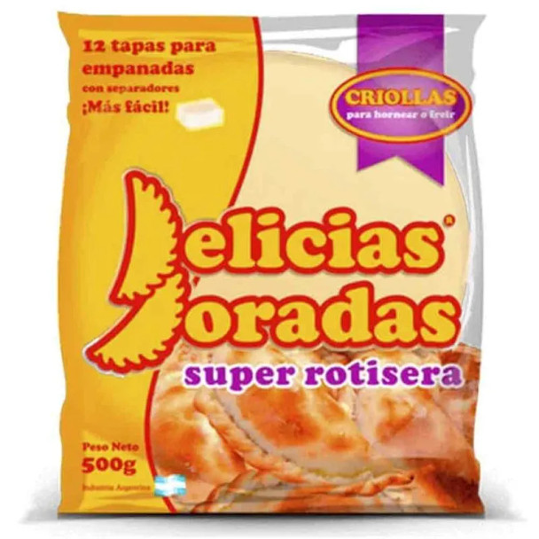Delicias doradas-Tapas de empanada ROTISERA 500Gr.CRIOLLA 12 pack x12 (144 Disc)
