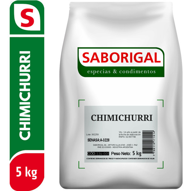 Saborigal Chimichurri Condimento Mixed Spices Salt, Orégano, Dehydrated Garlic, Parsley & Ground Chili, 5 kg / 11 lb bag