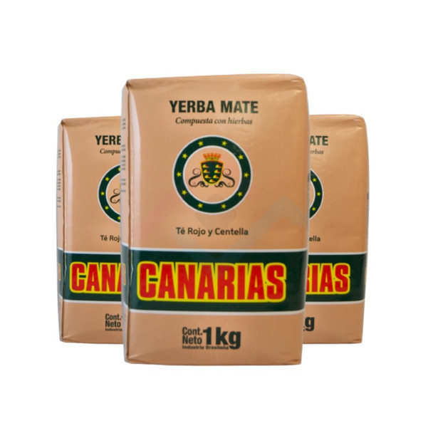 Canarias Yerba Mate with Pu'er Tea and Centella Rare Blend from Uruguay, 1 kg / 2.2 lb (pack of 3)