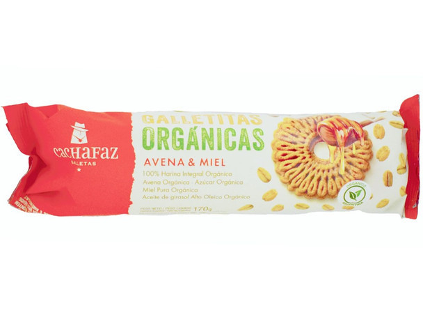Cachafaz Organic Cookies Galletas Whole Wheat Flour with Oats & Honey, 170 g  (pack of 3)
