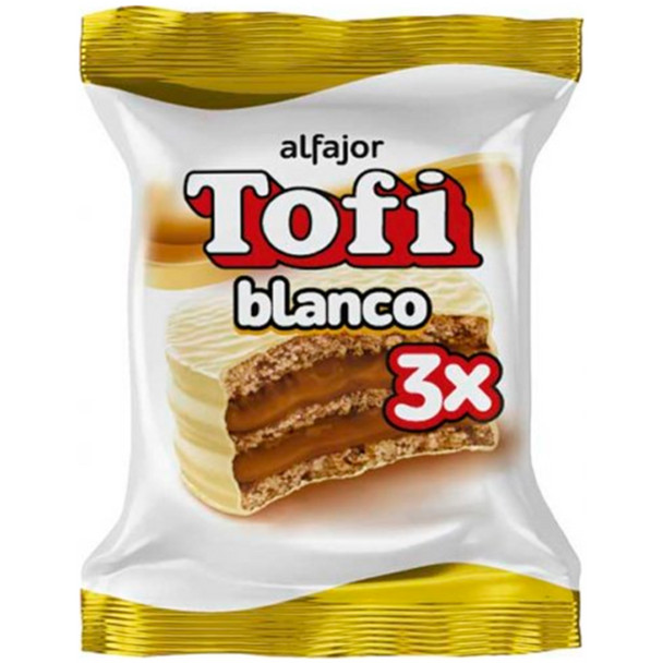 Tofi Alfajor Blanco Triple White Chocolate Alfajor Filled with Dulce De Leche, 73 g / 2.57 oz (pack of 6)