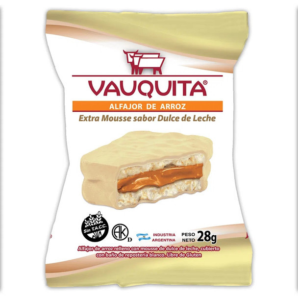 Vauquita Alfajor de Arroz Wholegrain Rice White Chocolate Alfajor with Dulce de Leche Filling, 28 g / 0.98 oz (pack of 6)