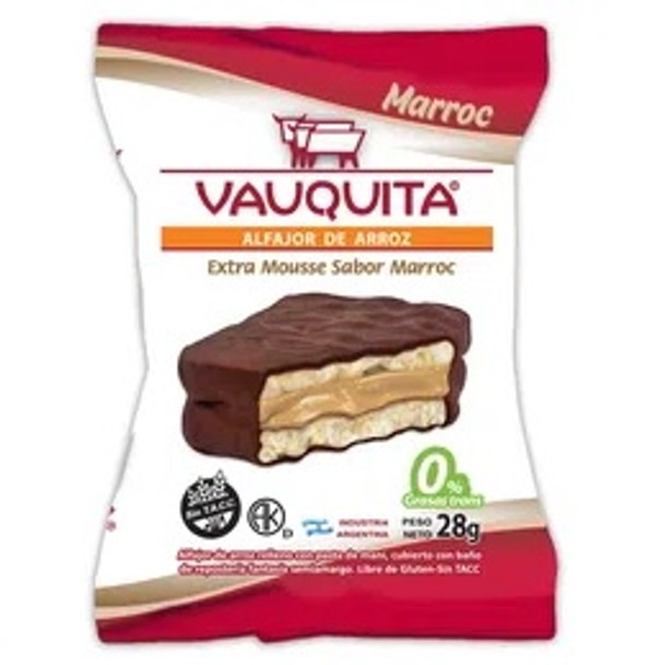 Vauquita Alfajor de Arroz Wholegrain Rice Milk Chocolate Alfajor with Marroc Chocolate Filling, 28 g / 0.98 oz (pack of 6)