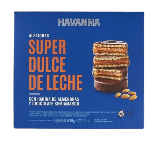 Havanna Alfajor Super Dulce De Leche Chocolate Semiamargo with Dulce de Leche & Almond Flour (box of 9)