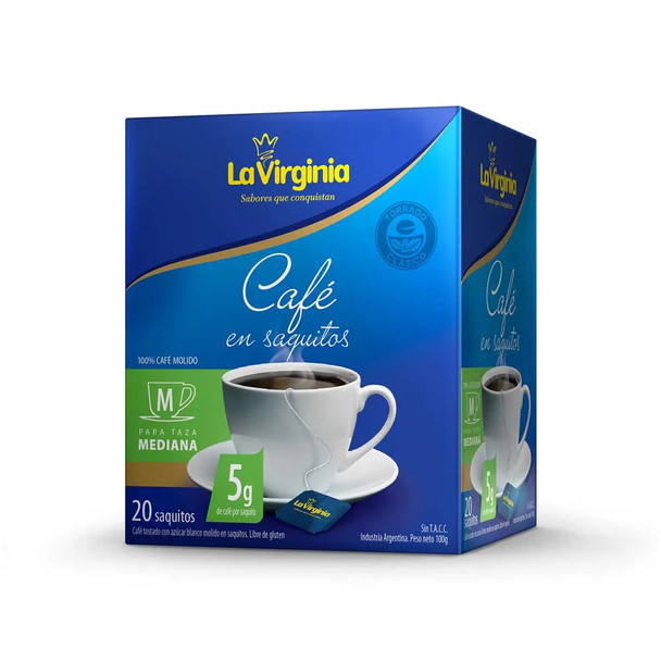 La Virginia Coffee Classic Torrado Roast in Tea Bags Easy Ready to Brew, 20 bags per 100 g / 3.5 oz box