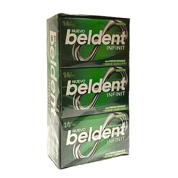 Beldent Infinit Menta Fresh Sparks Mint Bubblegum Sugar Free Extra Duration, 26.6 g / 0.94 oz (box of 12)