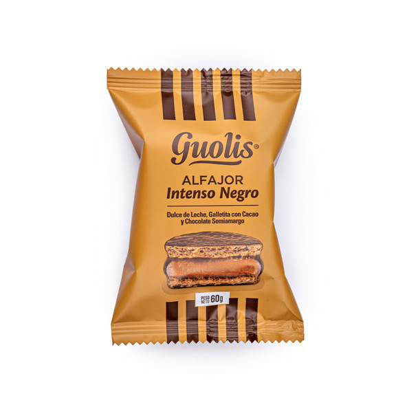 Guolis Alfajores Intenso Negro Semi-Bitter Chocolate Alfajor With Dulce de Leche Filling (pack of 6)