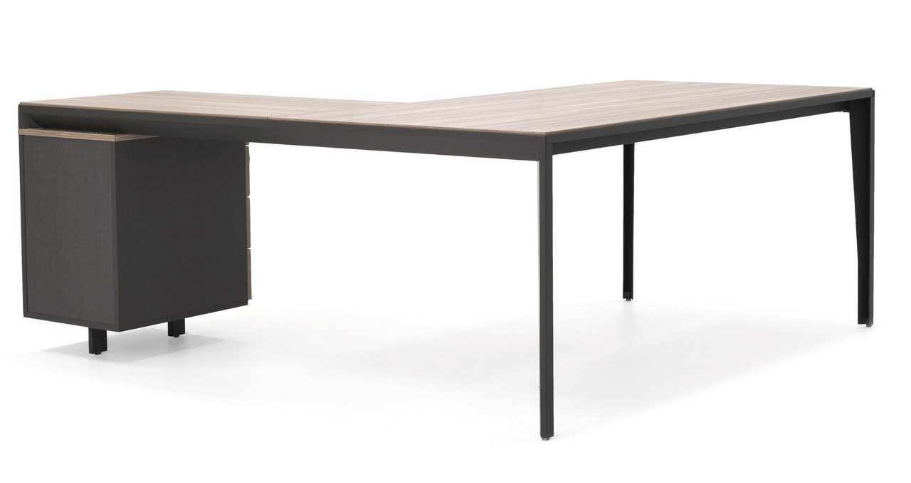 X5 Desk With Return And Drawers - Grey Elm/Left