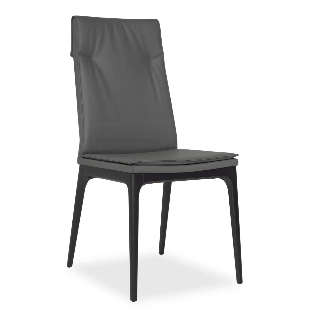 SMOKE - Cattelan Sofia Side Chair in smoke grey soft leather with matt black beech legs, three-quarter view.