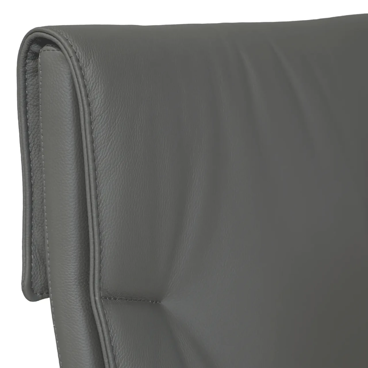 SMOKE || Closeup - Cattelan Sofia Side Chair in Smoke Grey Soft Leather, close-up detail of stitched upholstery and side profile.