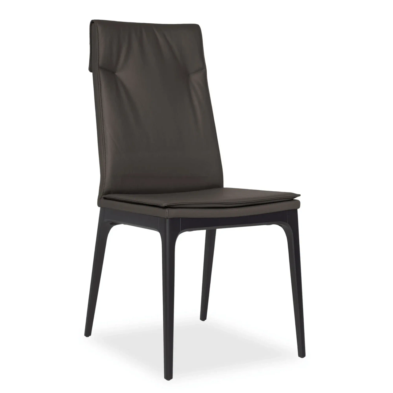 ARDESIA - Cattelan Sofia Side Chair in Ardesia soft leather with matt black beech legs, three-quarter view.