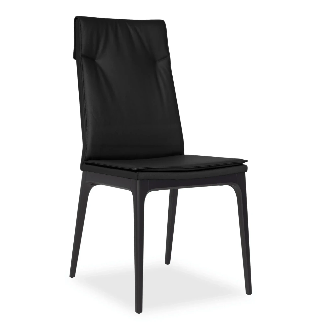 NERO - Cattelan Sofia Side Chair in Nero Soft Leather with Matt Black Beech Legs, three-quarter view angle