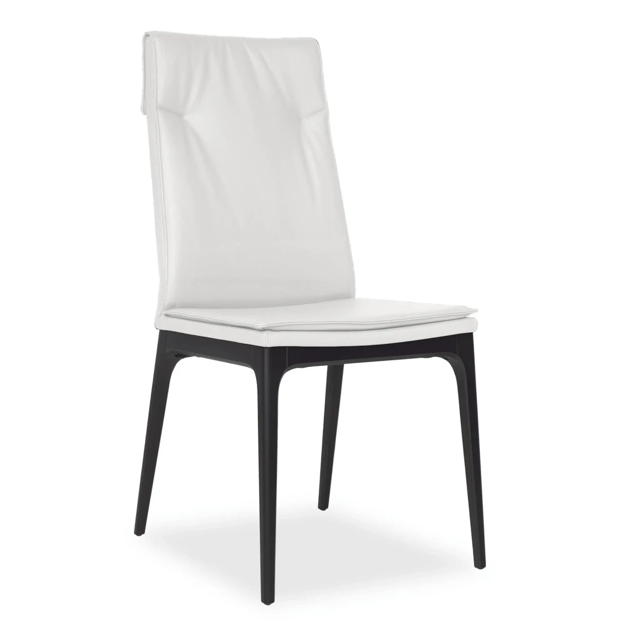 BIANCO - Cattelan Sofia Side Chair in Bianco Soft Leather with Matt Black Beech Legs, three-quarter view