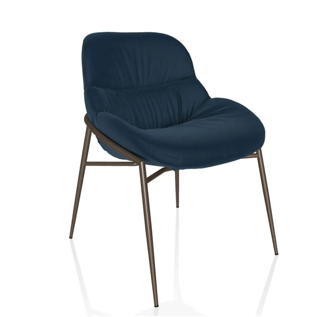 BLUE - Bontempi Casa Amelie Dining Chair in Prussian Blue Bouquet Fabric with Dark Brass Frame, three-quarter view.
