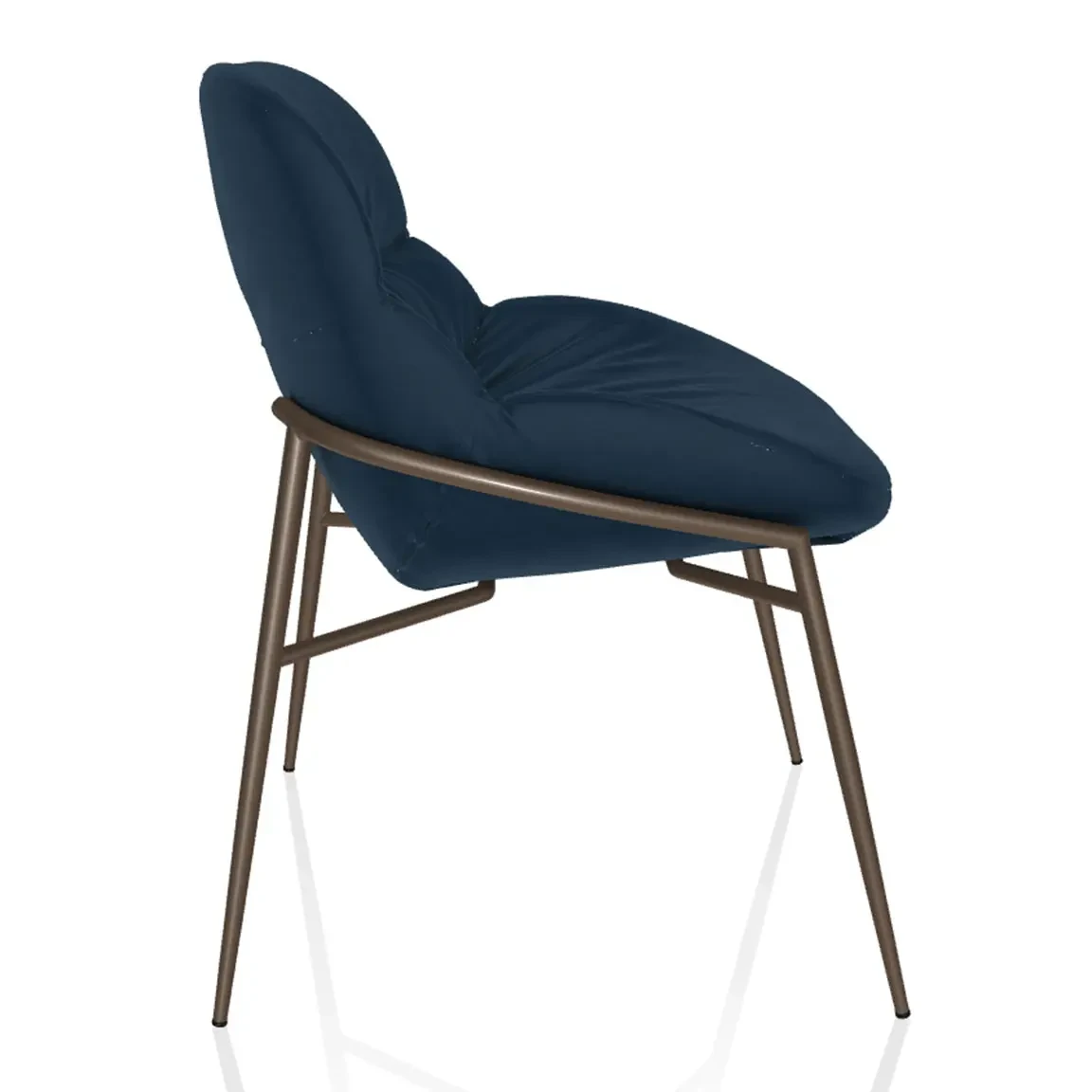BLUE - Bontempi Casa Amelie Dining Chair in Prussian Blue Bouquet Fabric with Dark Brass Frame, side view angle