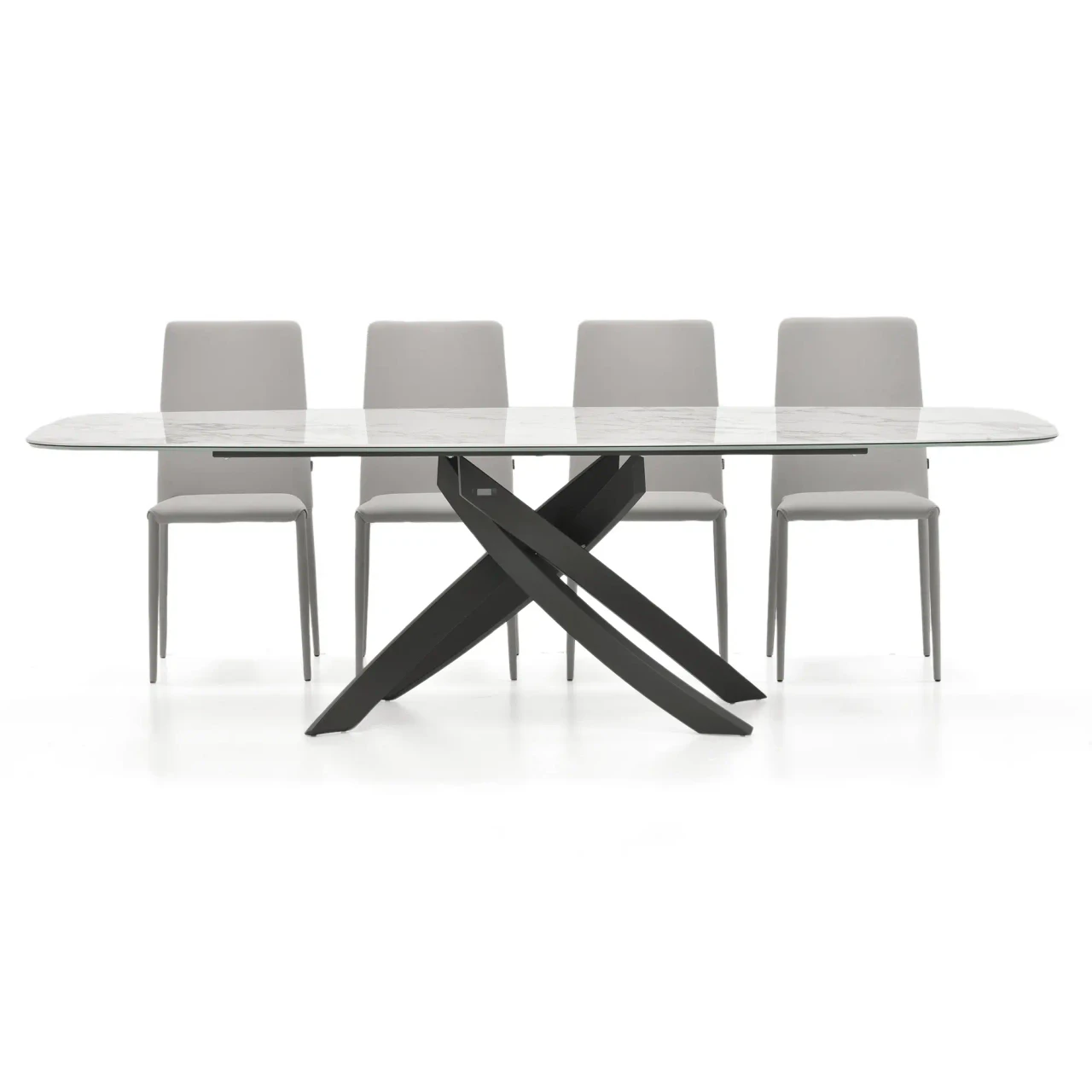 LIGHT GREY ECOPELLE - Malik Side Chair Shown Paired with a Dining Table