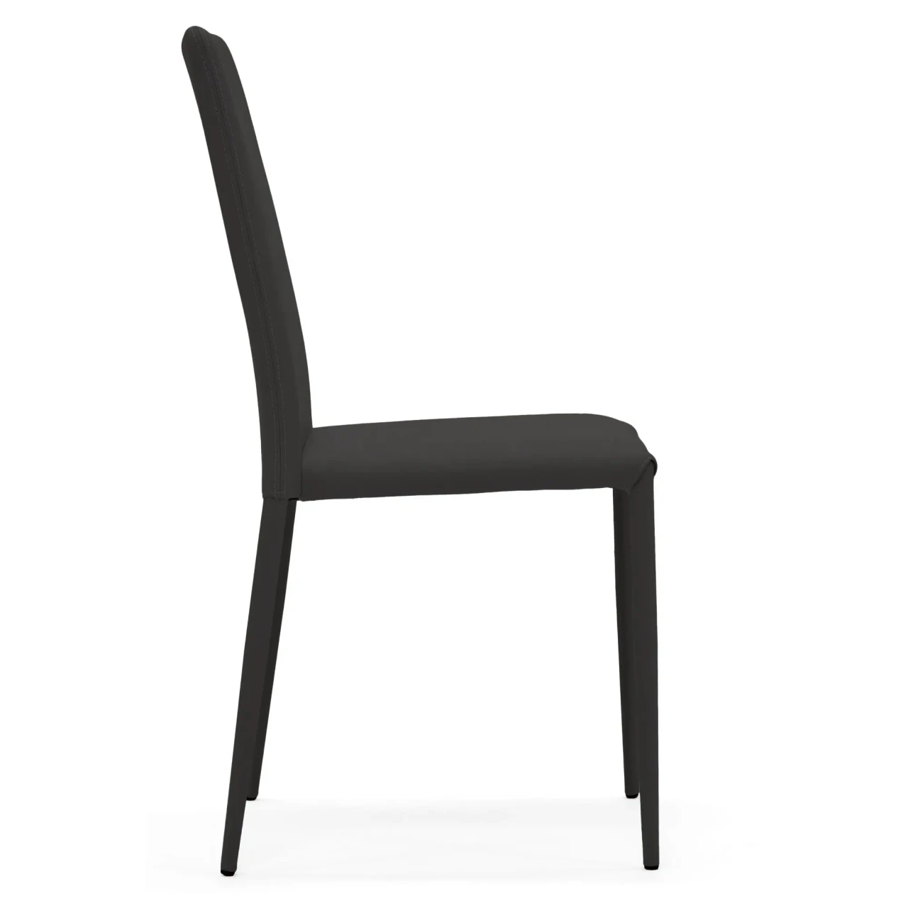 ANTHRACITE ECOPELLE - Bontempi Casa Malik Flex Side Chair in Anthracite EcoPelle with Flexible Ergonomix Back, side view.