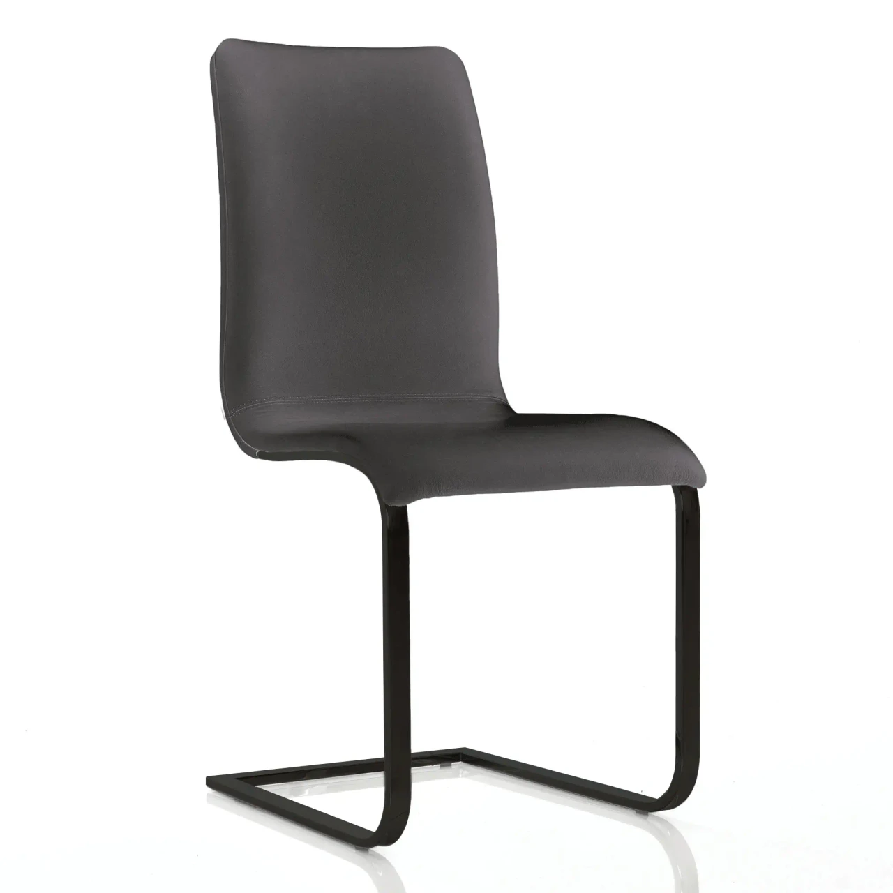GREY - Toro Side Chair in grey leather with black powdercoat frame, modern style, side view, 19.7 inch seat height