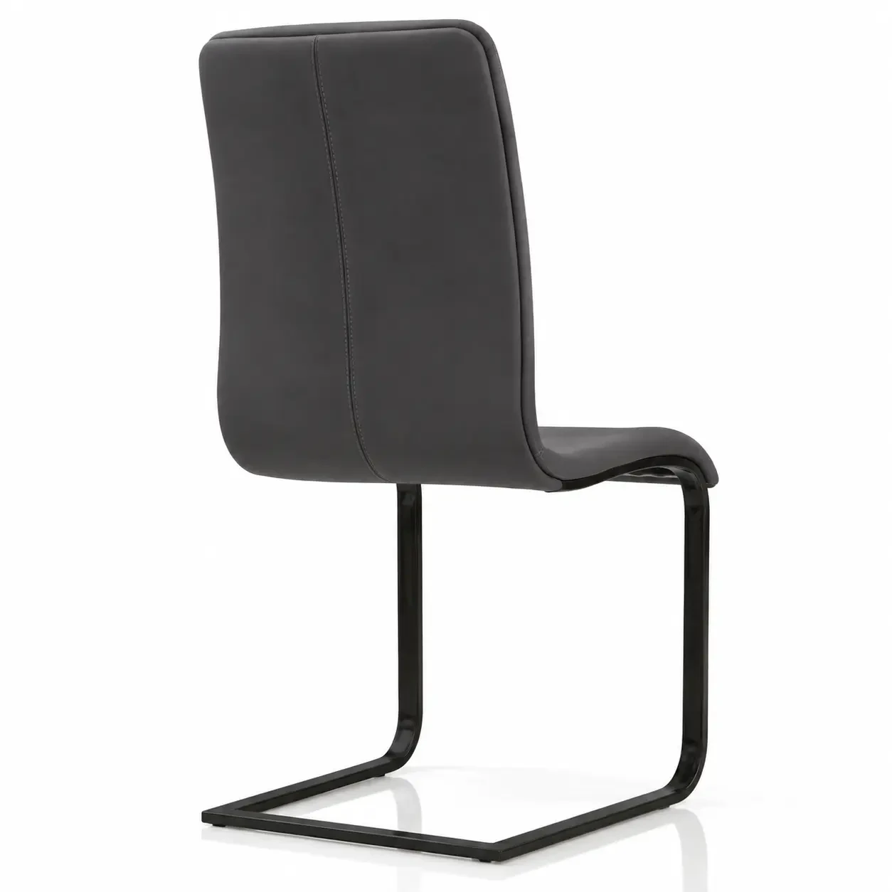 GREY - Toro Side Chair in grey leather with black powdercoat frame, modern style, side view.