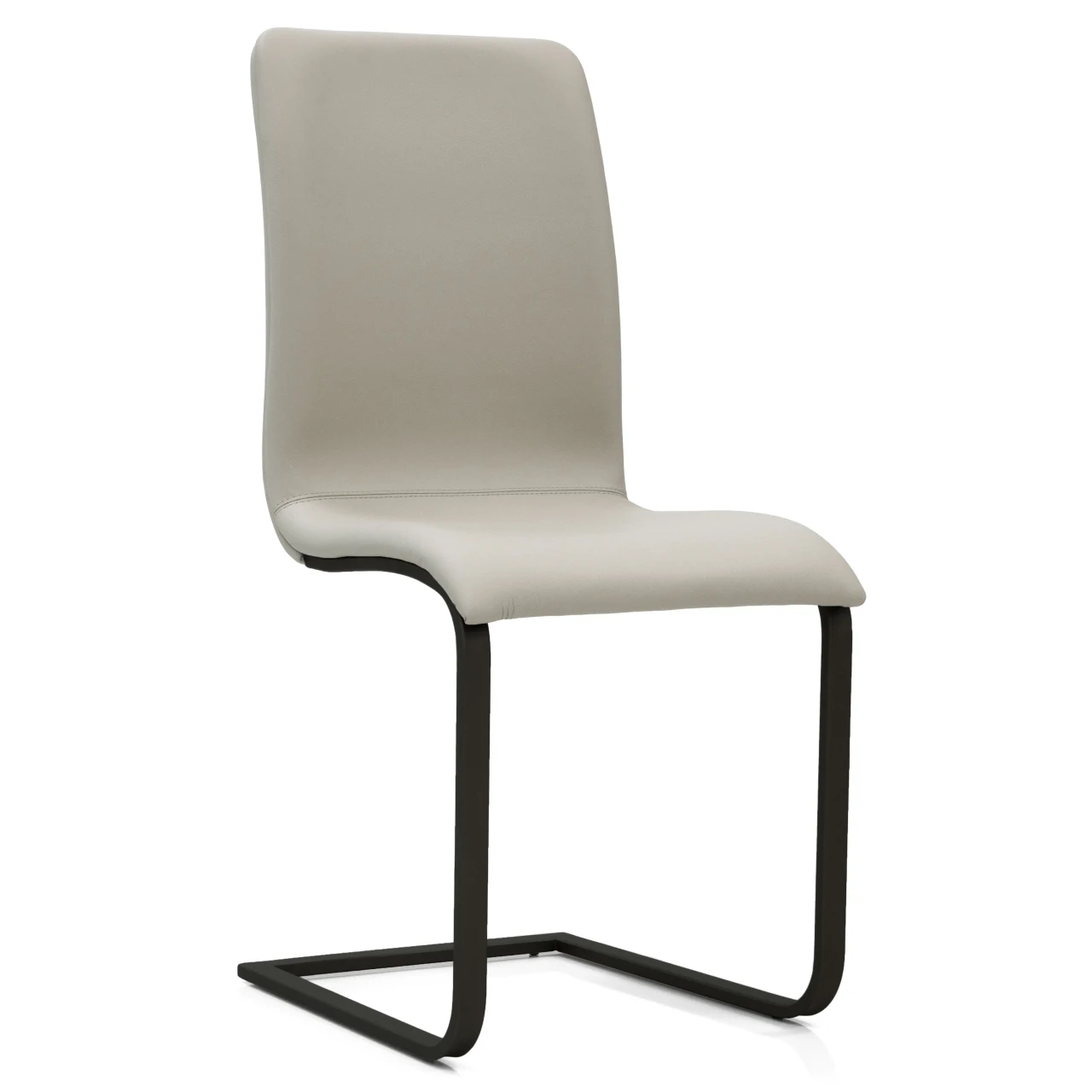 BEIGE - Toro Side Chair in beige leather with black powdercoat frame, modern style, side view.