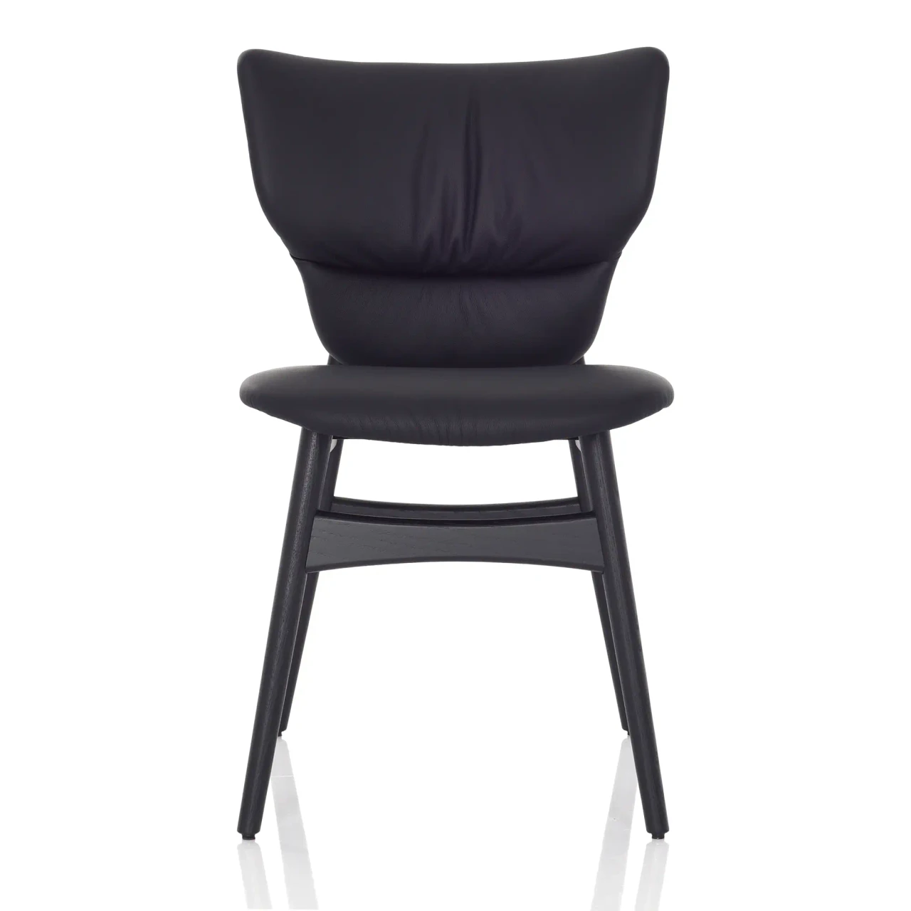 NERO SOFT LEATHER - Cattelan Dumbo Side Chair in Nero/Black Soft Leather with Black Stained Ashwood Frame, front view.