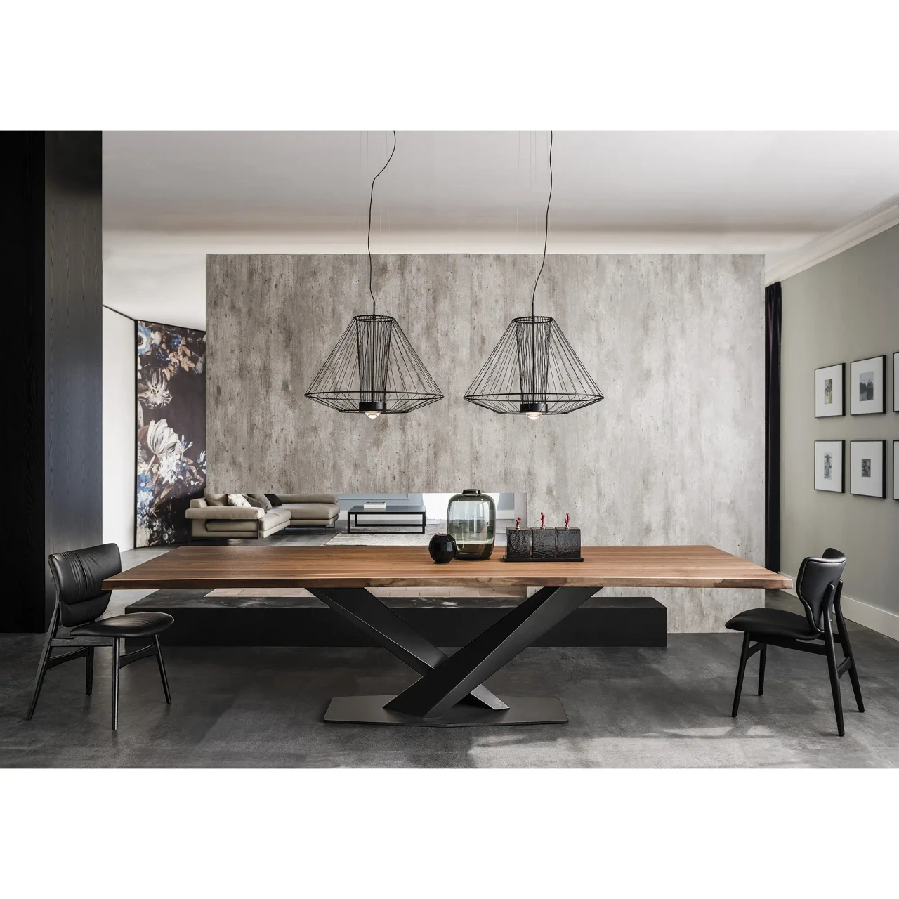 NERO SOFT LEATHER - Cattelan Dumbo Side Chair in Nero/Black Soft Leather and Black Stained Ashwood Frame in a modern dining room setting.