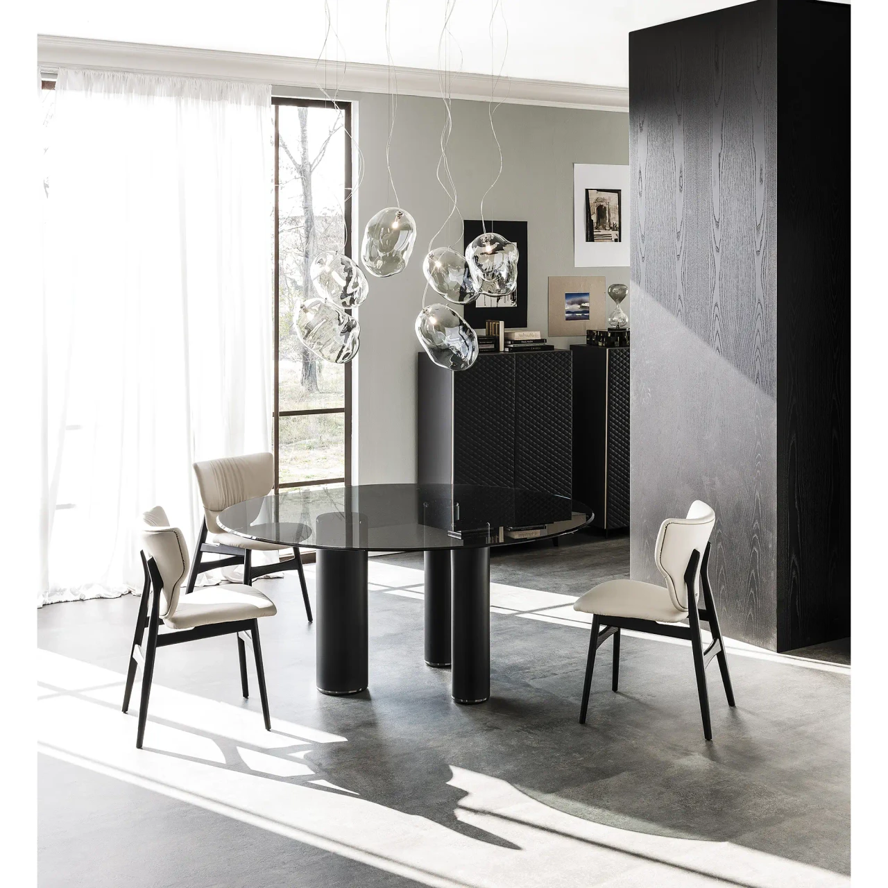 LINO SOFT LEATHER - Cattelan Dumbo Side Chair in Black Stained Ashwood Frame and Lino Soft Leather 948, modern dining room, three-quarter view.