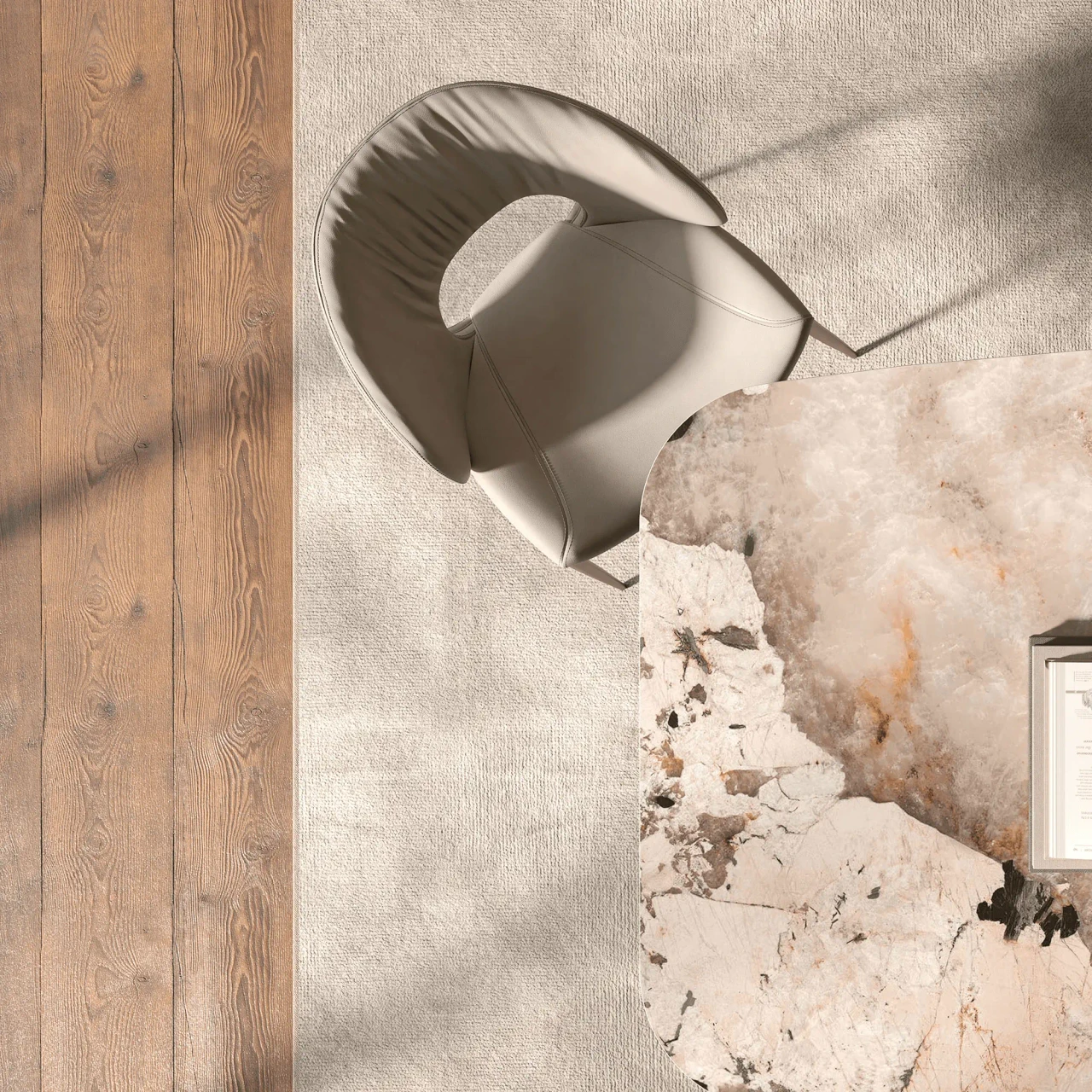 Top-down view of Cattelan Miranda Ml Side Chair in Lino Soft Leather, modern style, in a living room setting.