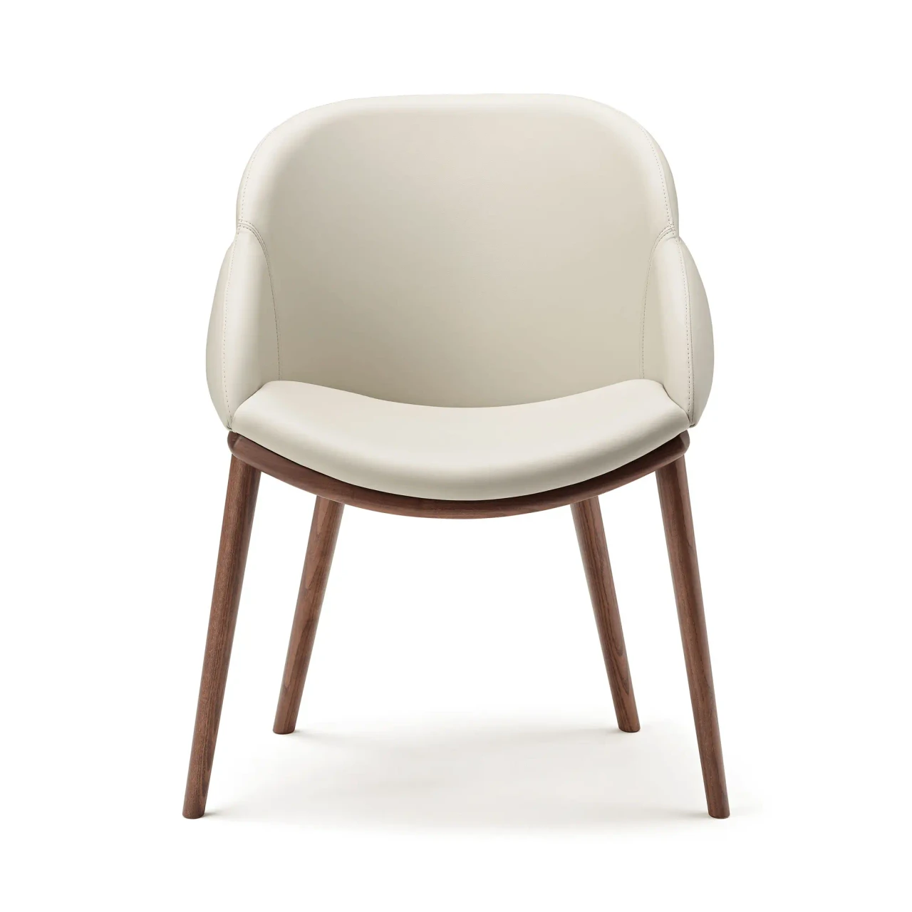 Cattelan Camilla Side Chair in Lino Soft Leather with Canaletto Walnut Ash Frame, front view.