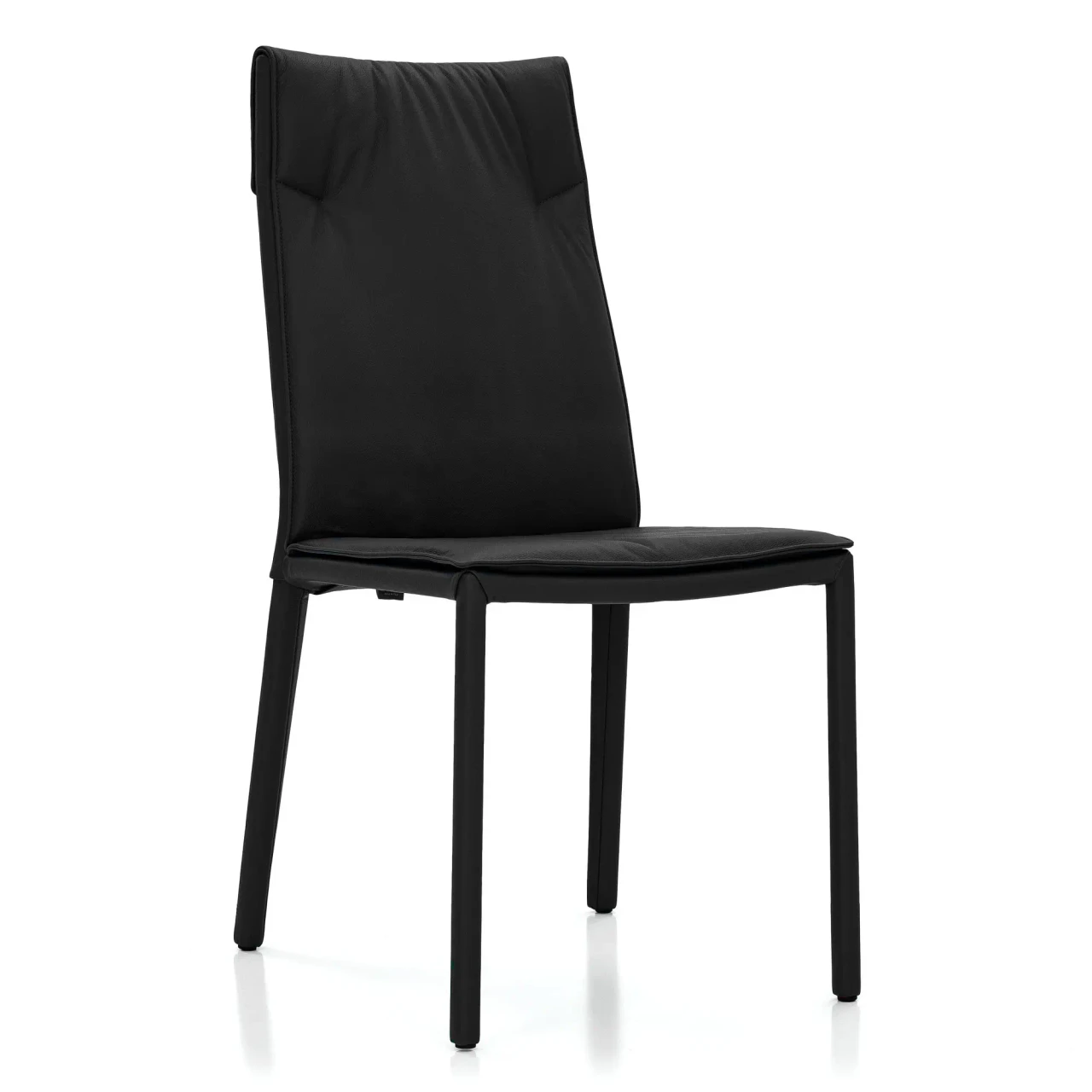 NERO - Cattelan Isabel H Side Chair in Nero Soft Leather, modern style, black leather upholstery, 3/4 side view.
