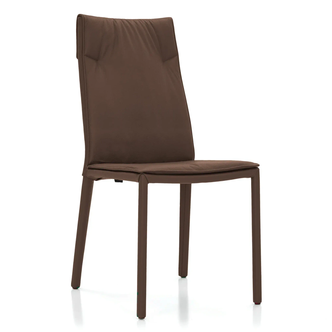 TABACCO - Cattelan Isabel H Side Chair in Tabacco Soft Leather, modern style, brown leather upholstery, 3/4 side view angle.