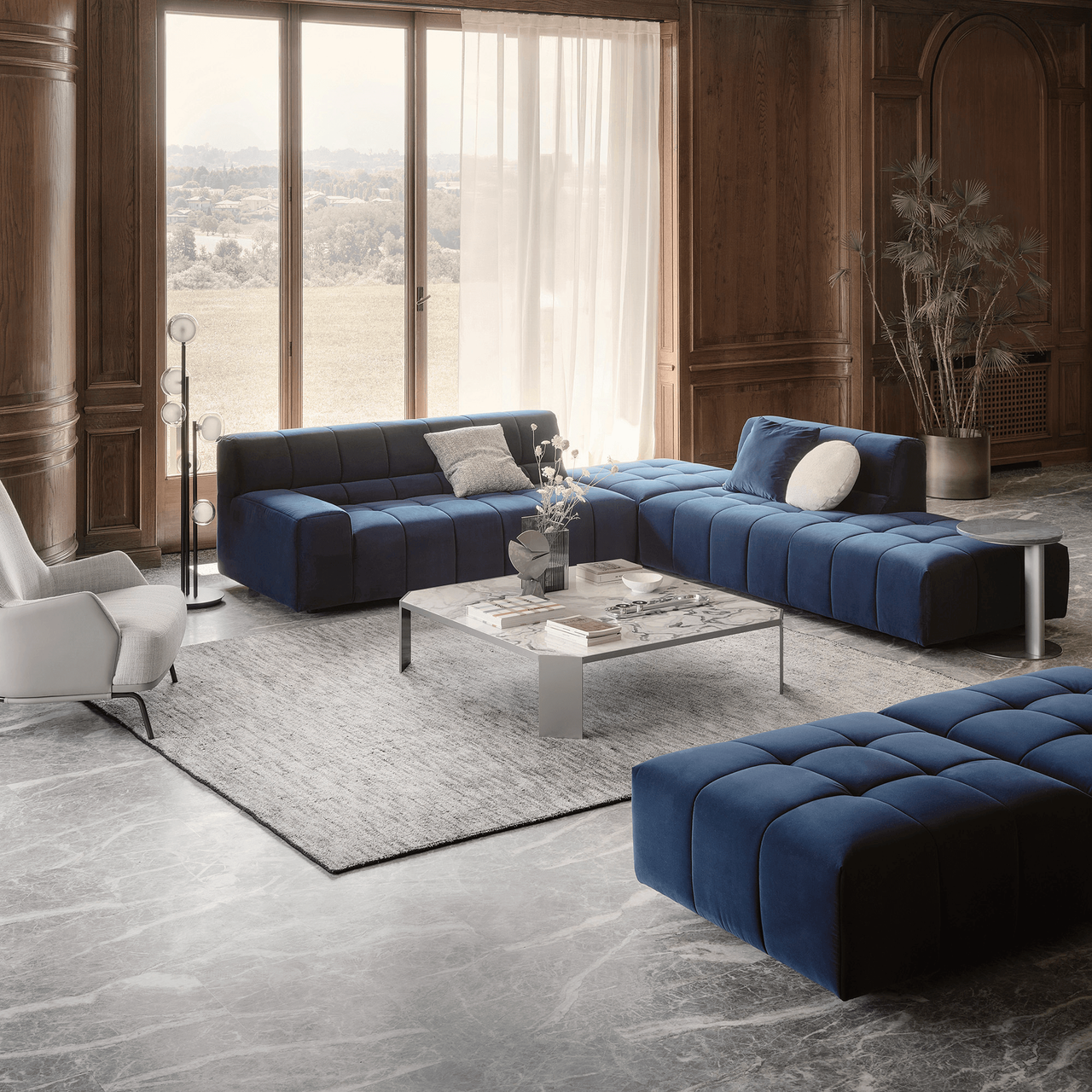 Cubo Sectional - Navy Velvet