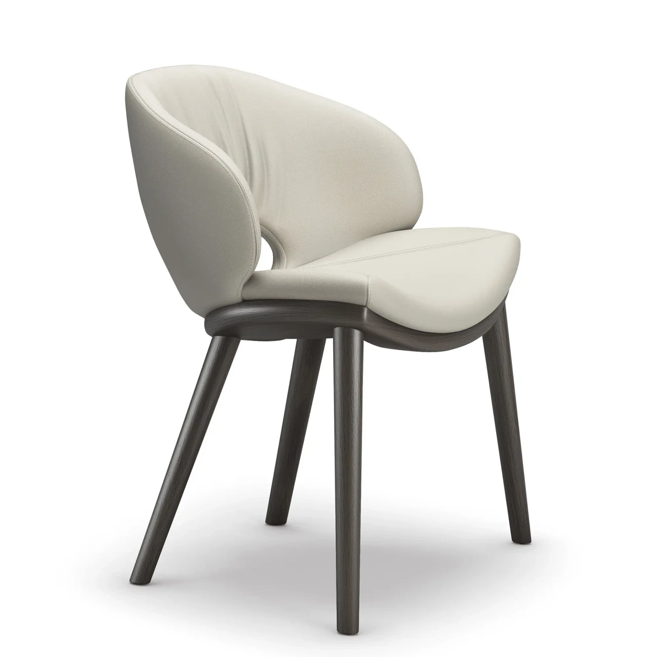 Cattelan Miranda Wood Side Chair in Lino Soft Leather with Burned Oak Stained Ashwood Legs, three-quarter view