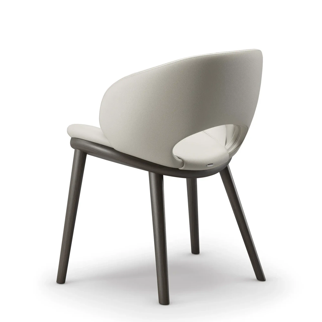 Cattelan Miranda Wood Side Chair in Lino Soft Leather with Burned Oak Stained Ashwood Legs, rear three-quarter view