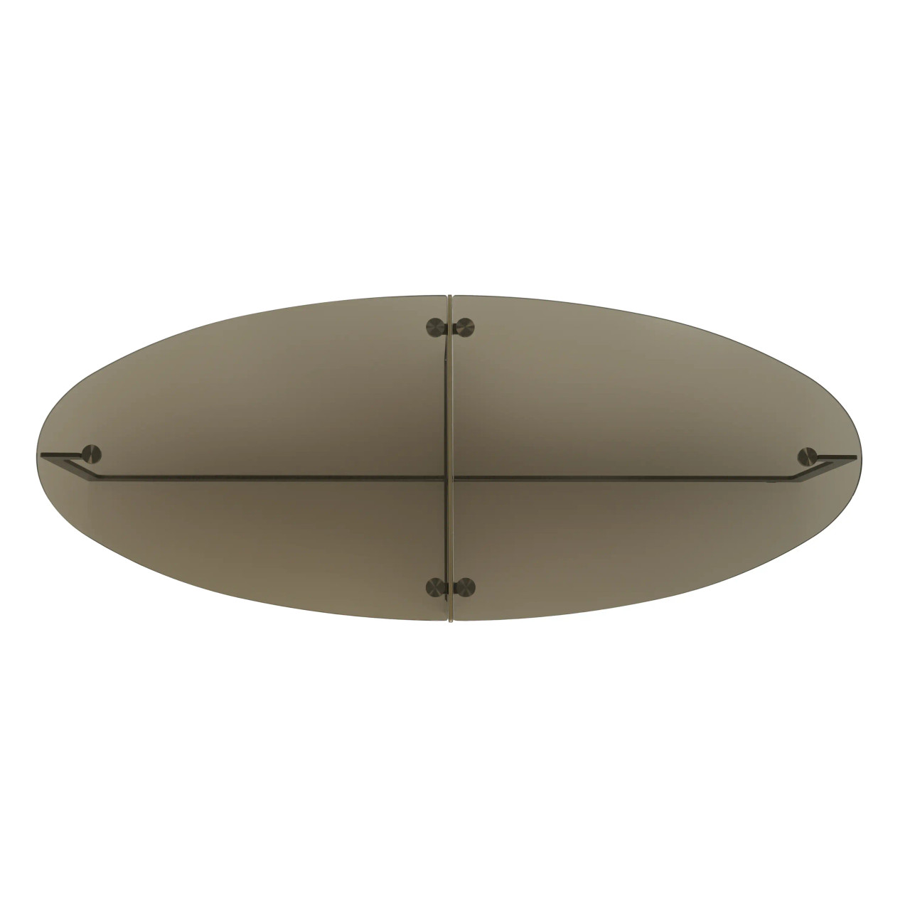BRONZE GLASS/AGED BRASS - Cross Oval Cocktail Table View from Front