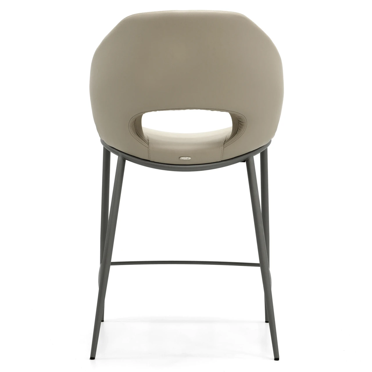 Cattelan Miranda Counter Stool in Cashmere Soft Leather with Titanium Embossed Legs, rear view showing backrest cutout.