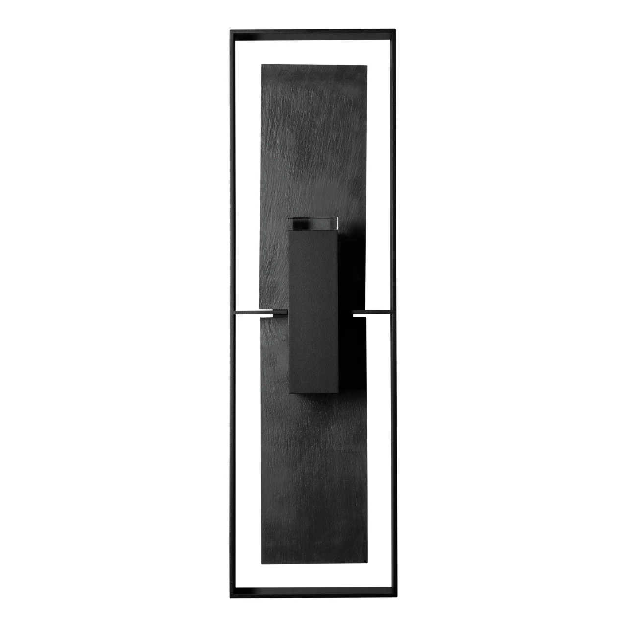 Shadow Box Slate Sconce Tall in Coastal Black Metal Finish with Slate Accent, front view.