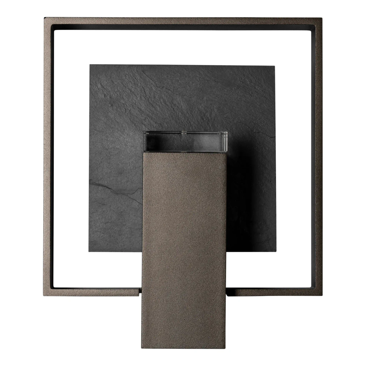 Shadow Box Slate Sconce in Oil Rubbed Bronze with Clear Glass and Slate Accent, modern style, front view.